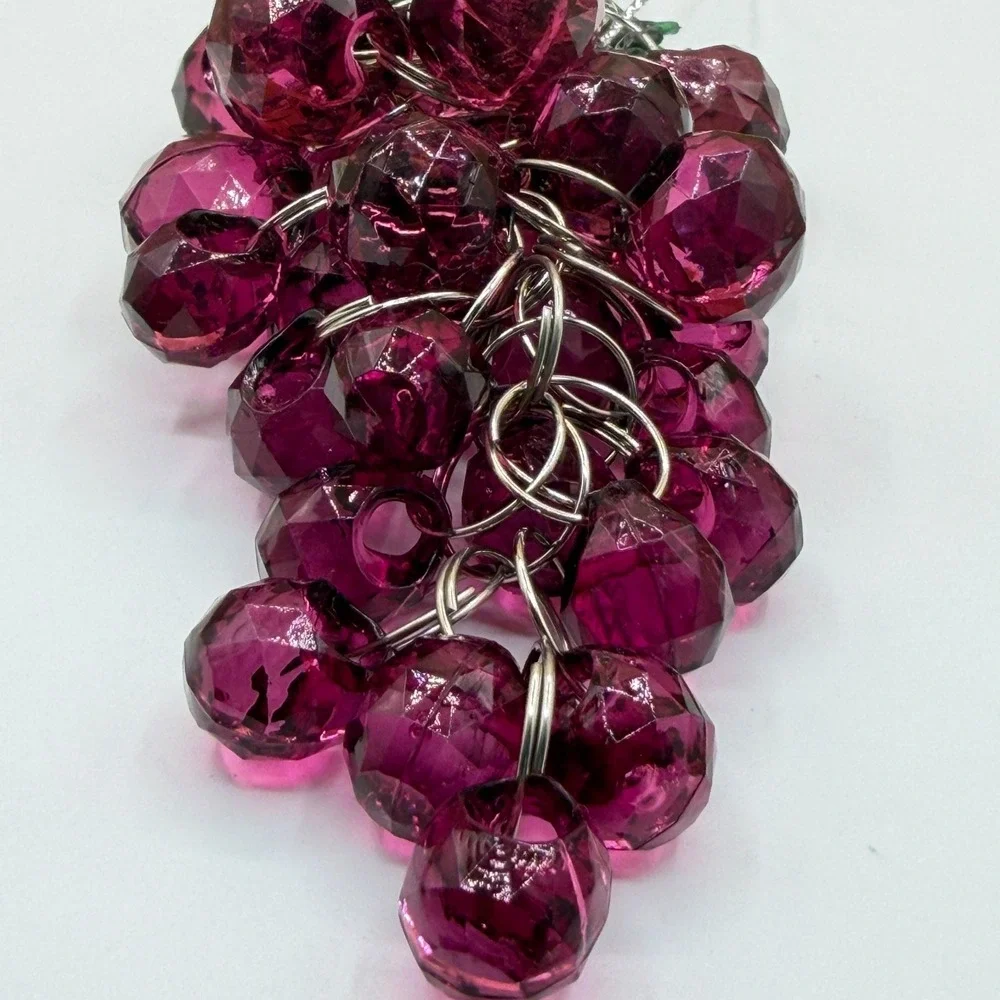 Grape Cluster Ornament Faceted Acrylic Beads Green Leaves Hanging Decor
